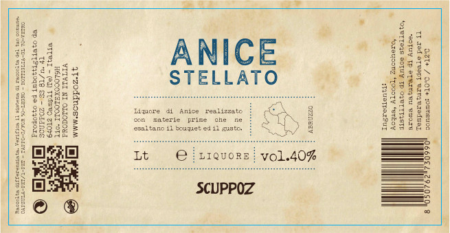 etichetta bottiglia Anice Stellato Scuppoz