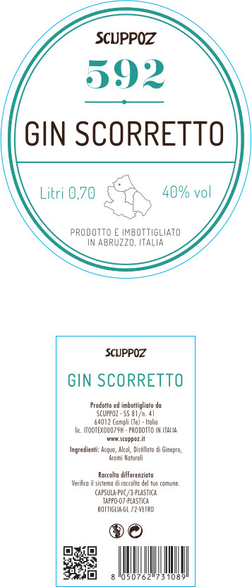 etichetta bottiglia Gin Scorretto 592 Scuppoz